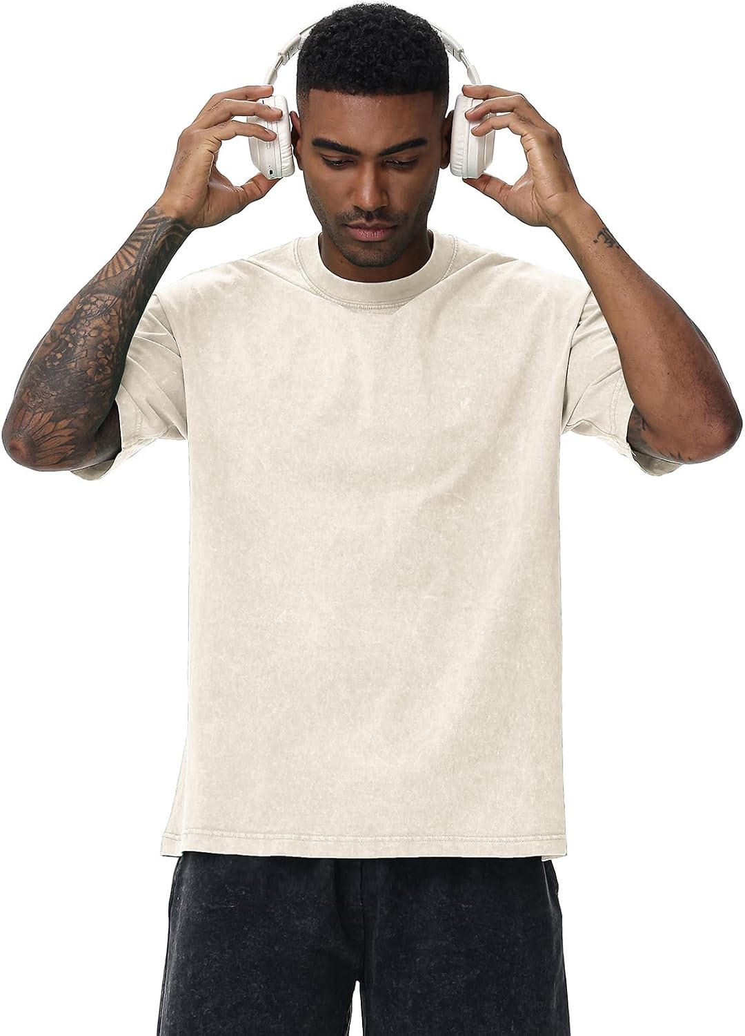 HOTMen's Cotton T-Shirts Oversized Unisex Short Sleeves Casual Loose Wash Solid Basic Tee Tops