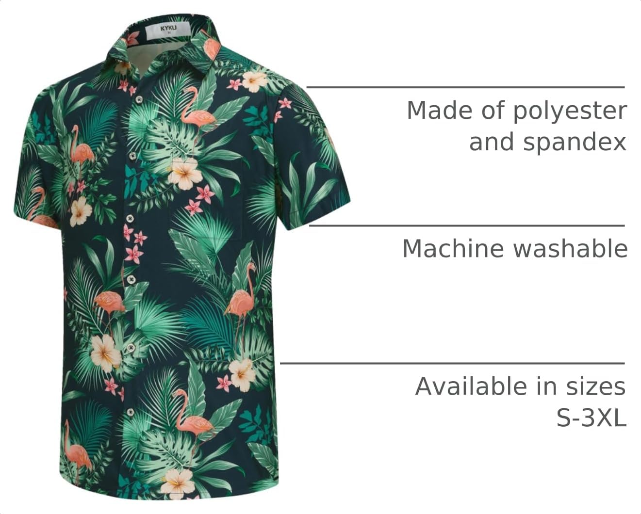 HOTKYKU Funky Hawaiian Shirt for Men Palm Beach Shirts Tropical Vacation Clothes