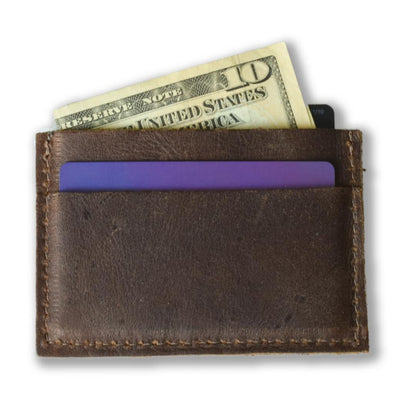 HOTHandmade Leather Card Holder Slim Wallet for Men or Women - Full Grain Chocolate Brown Leather