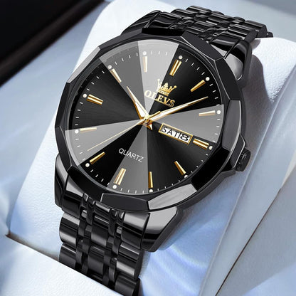 HOTOLEVS Watch for Men Diamond Business Dress Analog Quartz Stainless Steel Waterproof Luminous Date Two Tone Luxury Casual Wrist Watch Blue