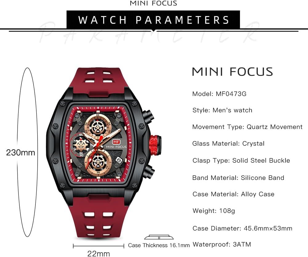HOTMF MINI FOCUS Men Watches Unique Casual Wrist Watches (Chronograph/Waterproof/Luminous/Calendar) Silicon Band Fashion Watches for Men