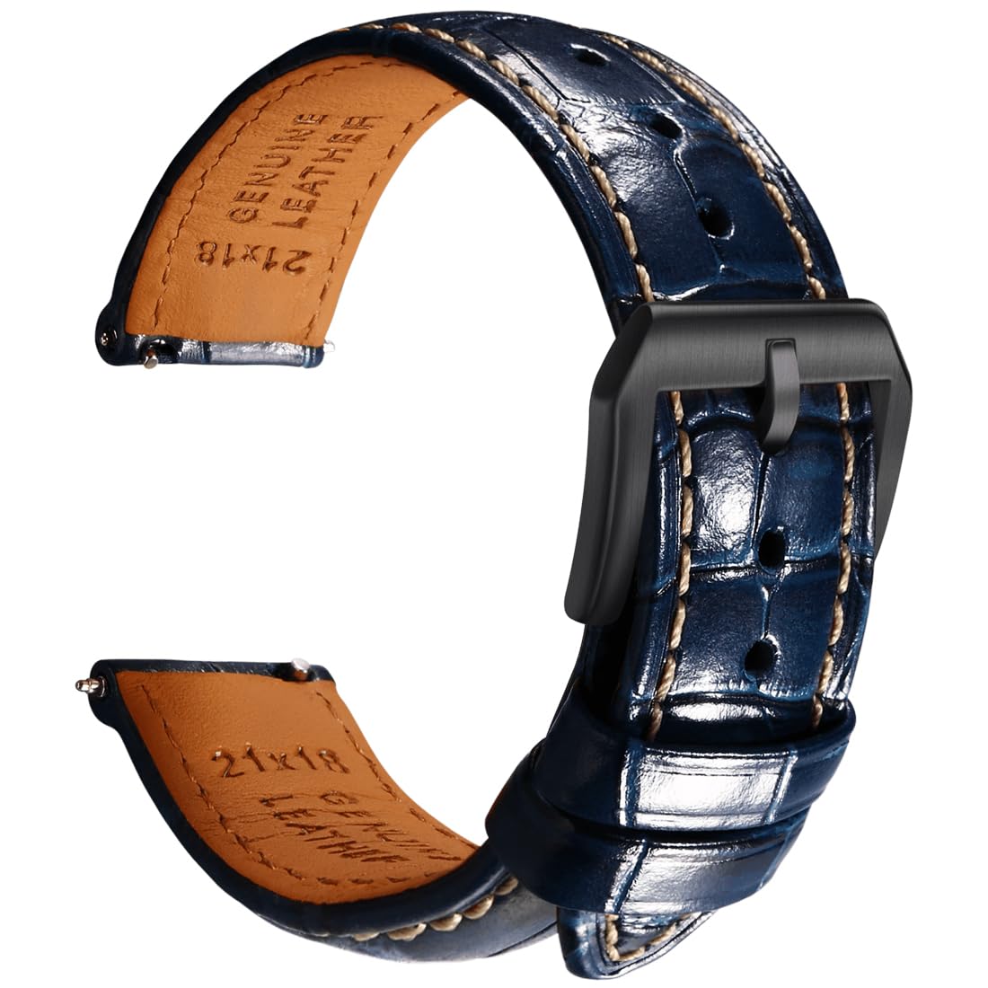 HOTREZERO Leather Watch Band for Men, Quick-Release Alligator Grain Embossed | REZERO Watch Bands Replacement | Luxury Style | 316L Stainless Steel Hardware | Curved End for Round Dial | 19/20/21/22mm