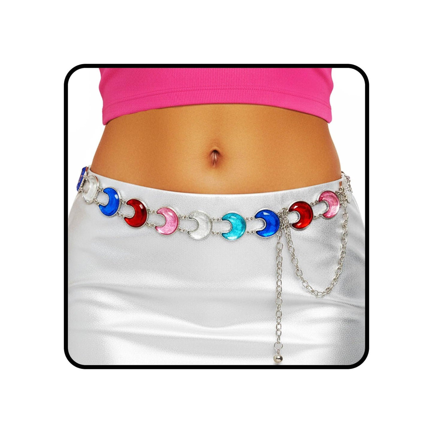 HOTELABEST Rainbow Belt Chain Colorful Waist Chains Rhinestone Gold Jewelry for Women