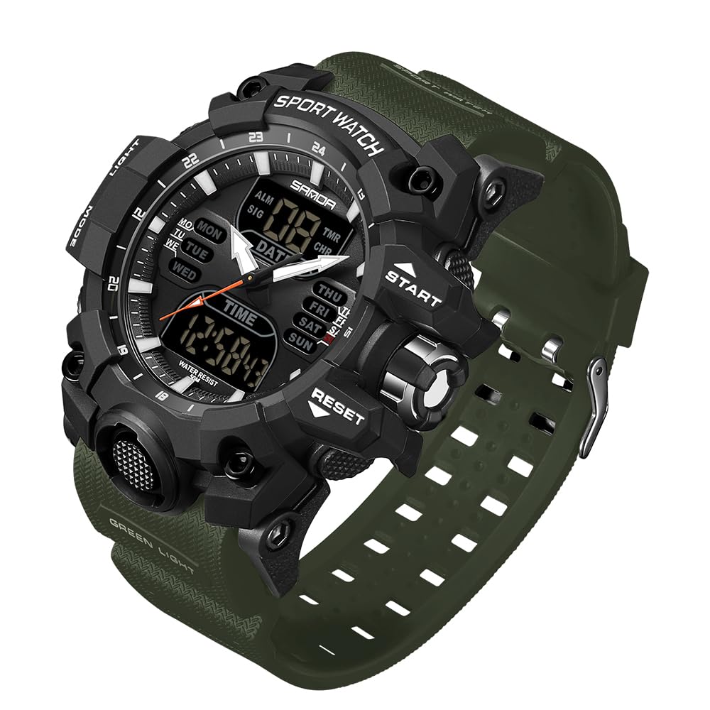 HOTGosasa Men's Large Face Outdoor Sports Watches Military S-Shock Watch Waterproof, Backlight, Alarm, Stopwatch Features - Rugged Wristwatch for Training, Hiking, and Adventure