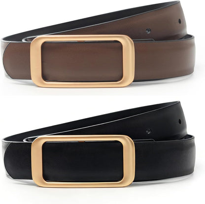 HOTGOELIA Women's Reversible Genuine Leather Belt Thin Fashion Waist Belts for Jeans Pants Dresses with Buckle