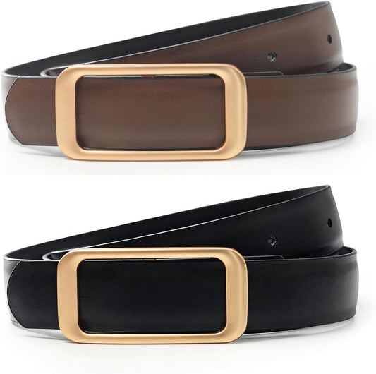 HOTGOELIA Women's Reversible Genuine Leather Belt Thin Fashion Waist Belts for Jeans Pants Dresses with Buckle