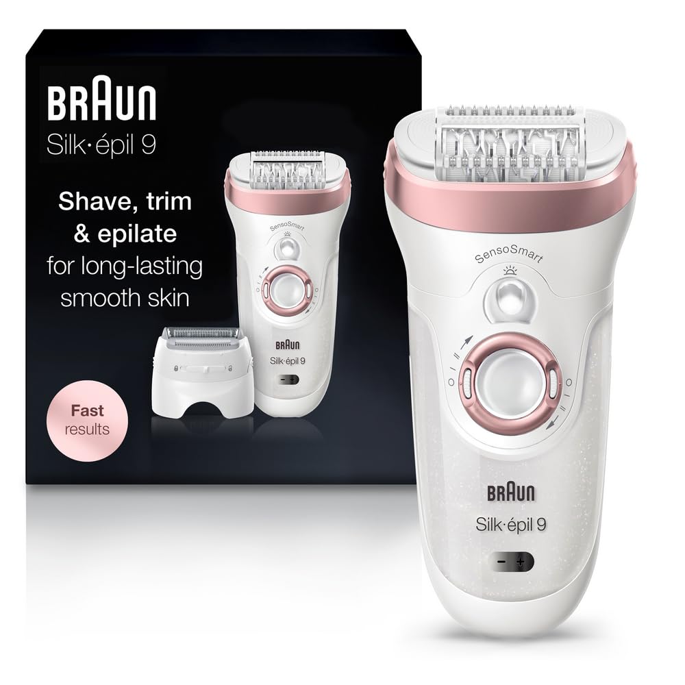 HOTBraun Epilator Silk-épil 7, Hair Removal Device, Women Shaver & Trimmer, Wet and Dry, Wide Head, Includes Shaver Head and Trimmer Comb, SE7-041, Silver