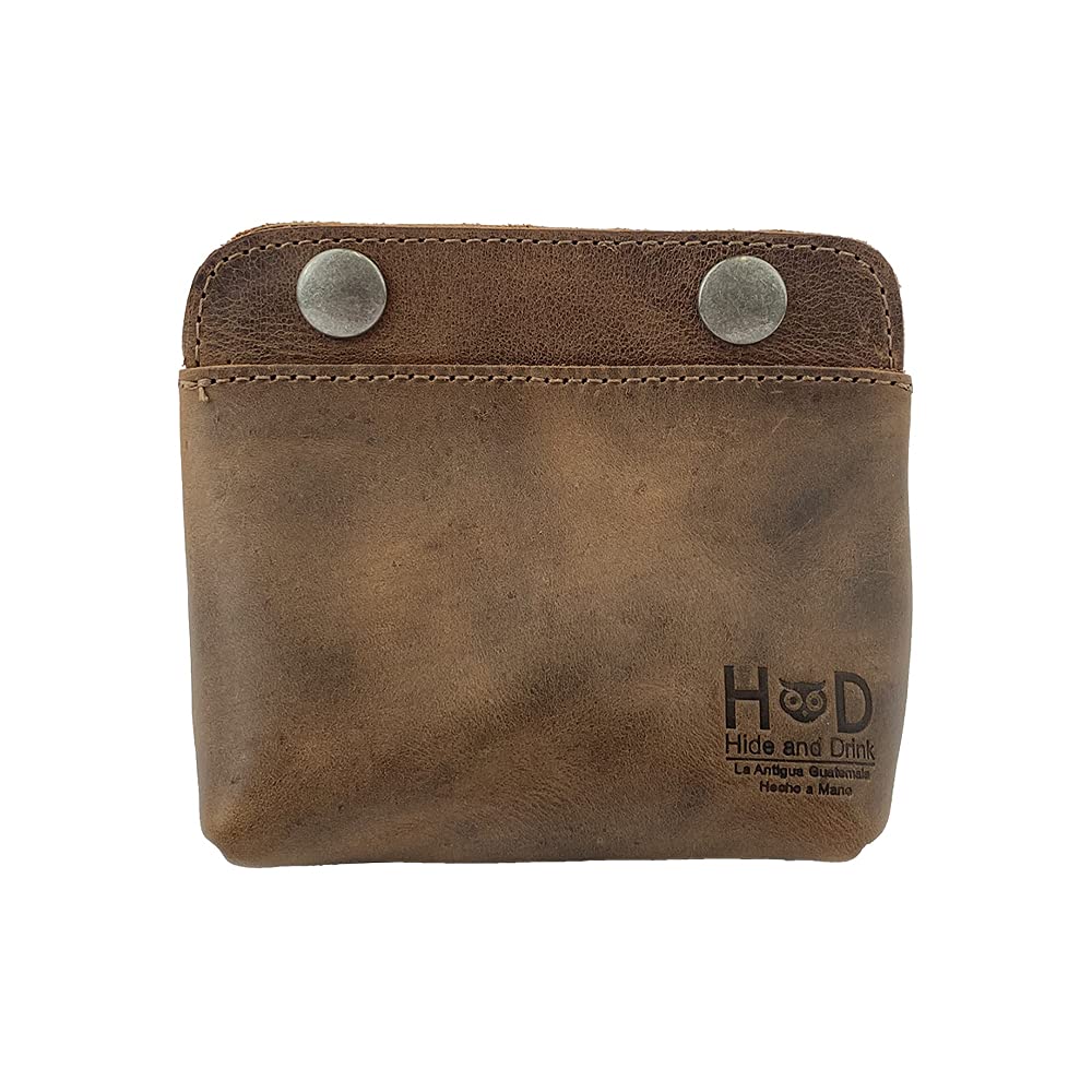 HOTHide & Drink, Leather Double Snap Pouch, Coin Purse, Cash & Card Holder, Cable Organizer, Makeup, Handmade Includes 101 Year Warranty (Single Malt Mahogany)