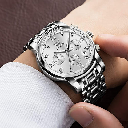HOTOLEVS Men Multifunction Watch, Multi Dial Waterproof Luminous Chronograph Men's Watch with Date Gift for Men,Stainless Steel Watches for Men,Classic Men Wrist Watch
