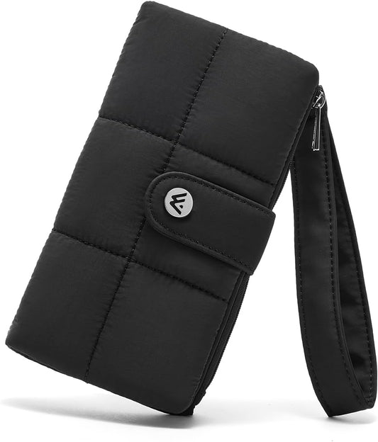 HOTWESTBRONCO Puffer Wristlet Wallets for Women RFID Blocking Soft Slim Bifold Compact 13 Card Holder Wallet for Women with Zipper Coin Pocket & ID Window
