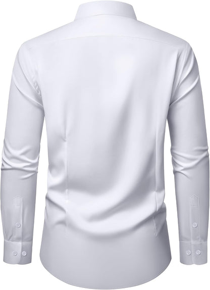 HOTMens Wrinkle Free Dress Shirts Regular Fit Business Button Down Shirt Formal Long Sleeve Wedding Stretch Shirts