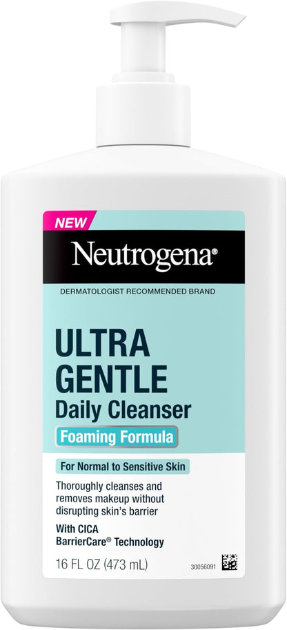 HOTNeutrogena Ultra Gentle Foaming Facial Cleanser, Fragrance Free Hydrating Face Wash for Sensitive Skin, Daily Non Over Drying Makeup Remover, Hypoallergenic, Soap & Dye Free, Non-Comedogenic, 16 Fl Oz