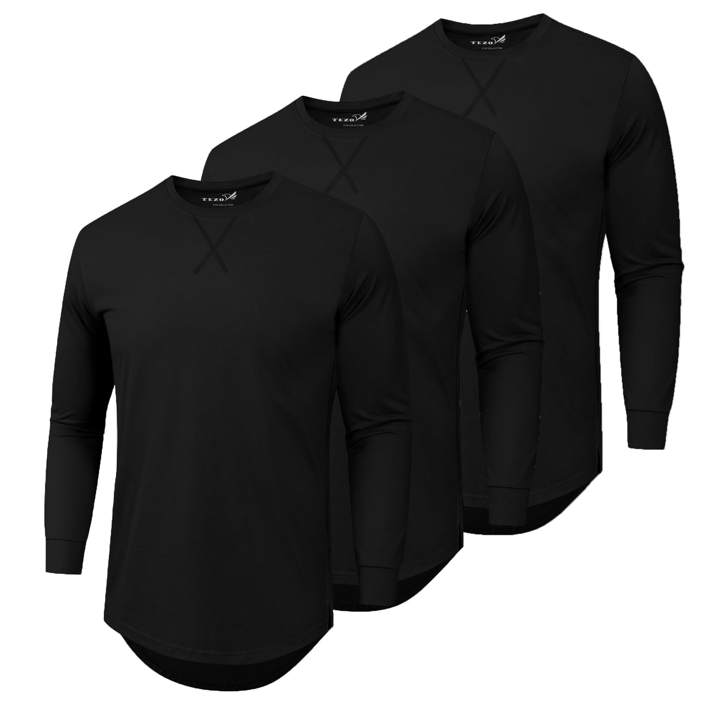 HOTMens 3 Pack Plain Cotton Shirts Short Sleeve Casual Crew Neck T-Shirts Hipster Hip Hop Longline Tees Drop Cut Curved Hem