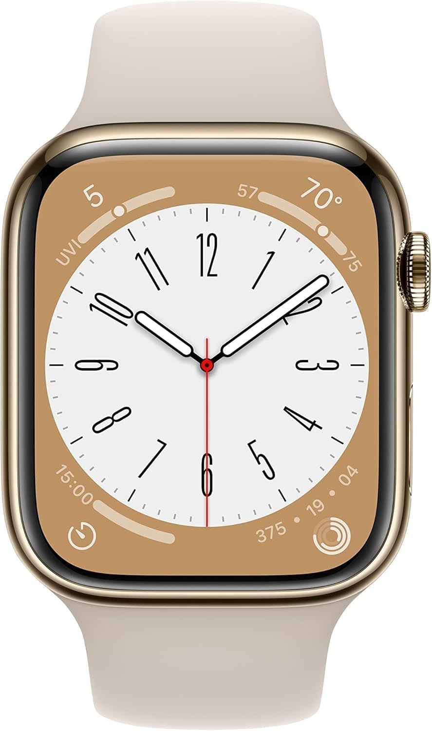 HOTApple Watch Series 8 (GPS + Cellular, 45mm) - Gold Stainless Steel Case with Starlight Sport Band (Renewed)