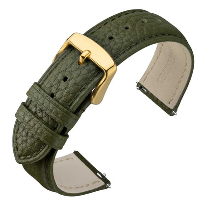 HOTANNEFIT Watch Band 18mm, Quick Release Textured Padded Leather Straps with Gold Buckle for Men and Women (Black)
