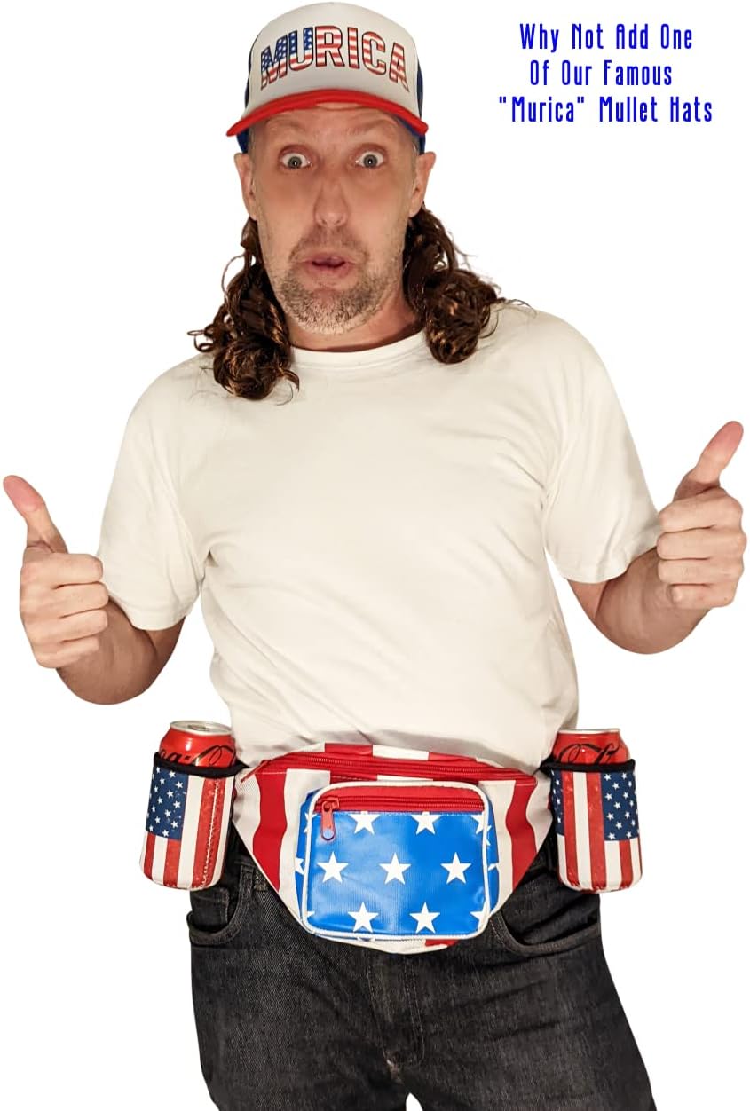HOTUSA Merica Beverage Belt Fanny Pack Holster All American Classic Costume 4th of July, Red
