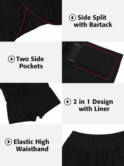 HOTATTRACO Women's Swim Shorts Side Slit 2 in 1 Board Shorts with Pockets | High Waisted, Tummy Control, 2 in 1 with Shorts and Pockets, Moisture Wicking, Surfing, Beach Wear, Swim Bottom