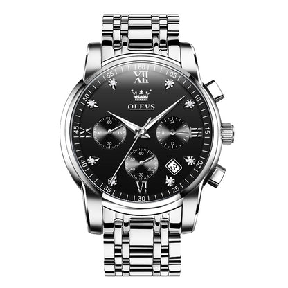 HOTOLEVS Men's Stainless Steel Chronograph Watch, Big Face Gold Silver Black Tone Easy to Read Analog Quartz Watch, Luxury Waterproof Date Diamond Roman Arabic Numerals Dial Dress Watch for Men