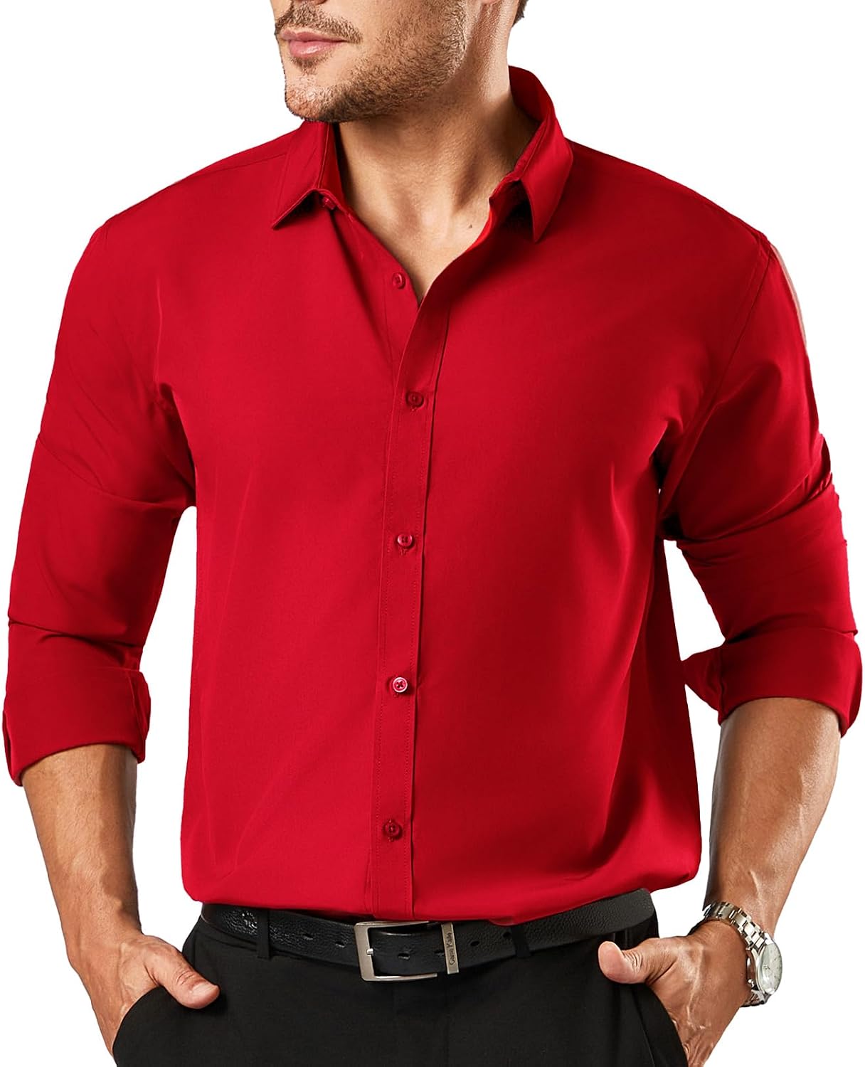 HOTDress Shirts for Men Big and Tall(XL Big-6XL Big Tall) Button Down Long Sleeve Business Casual Collared Shirt