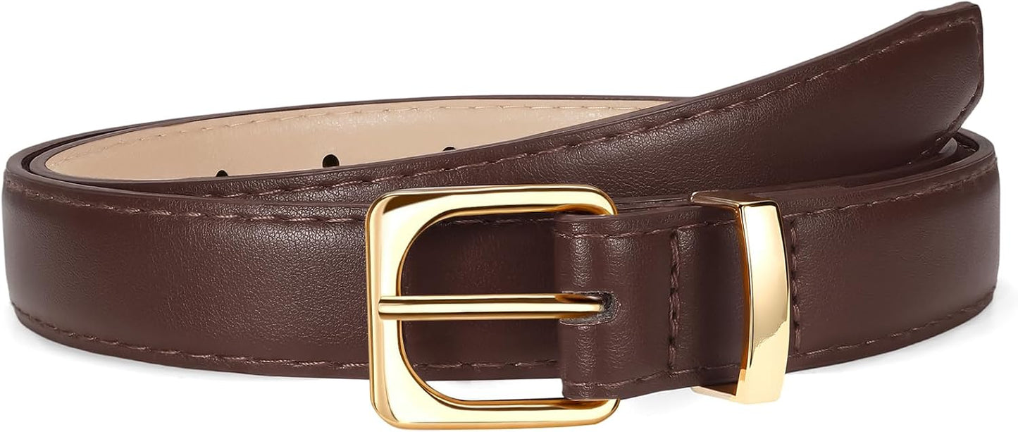 HOTVONMELLI Womens Thin Leather Belt for Jeans Pants Dress Fashion Skinny Belt with Gold Buckle for Women