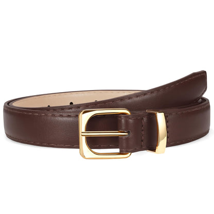 HOTVONMELLI Womens Thin Leather Belt for Jeans Pants Dress Fashion Skinny Belt with Gold Buckle for Women