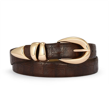 HOTRISANTRY Leather Belt for Women Stylish Design with Gold Buckle Ladies Black Belt Perfect for Jeans Dresses