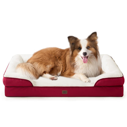 HOTEHEYCIGA Orthopedic Dog Beds for Extra Large Dogs 44x32Inch, Polyurethane Foam XL Pet Bed with Sides, Non-Slip and Egg-Crate Foam Big Dog Couch Bed with Washable Removable Cover, Grey