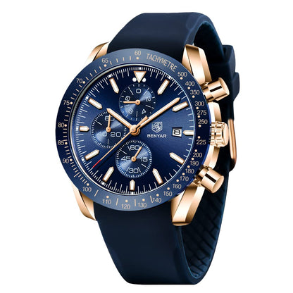 HOTBENYAR Watch for Men Analog Quartz Chronograph Waterproof Luminous Designer Mens Wrist Watches Business Work Sport Casual Dress Watch with Silicone Strap Elegant Gifts for Men