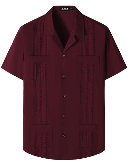 HOTJOGAL Mens Guayabera Shirts Cuban Short Sleeve Casual Button Down Beach Shirt