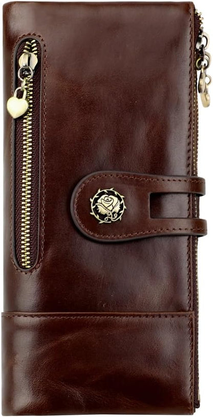 HOTWomen's RFID Blocking Wallet Soft Leather Clutch Money Ladies Purse Slim Card Holder Organizer Zip Pocket (3513-Coffee)
