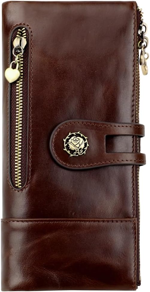 HOTWomen's RFID Blocking Wallet Soft Leather Clutch Money Ladies Purse Slim Card Holder Organizer Zip Pocket (3513-Coffee)