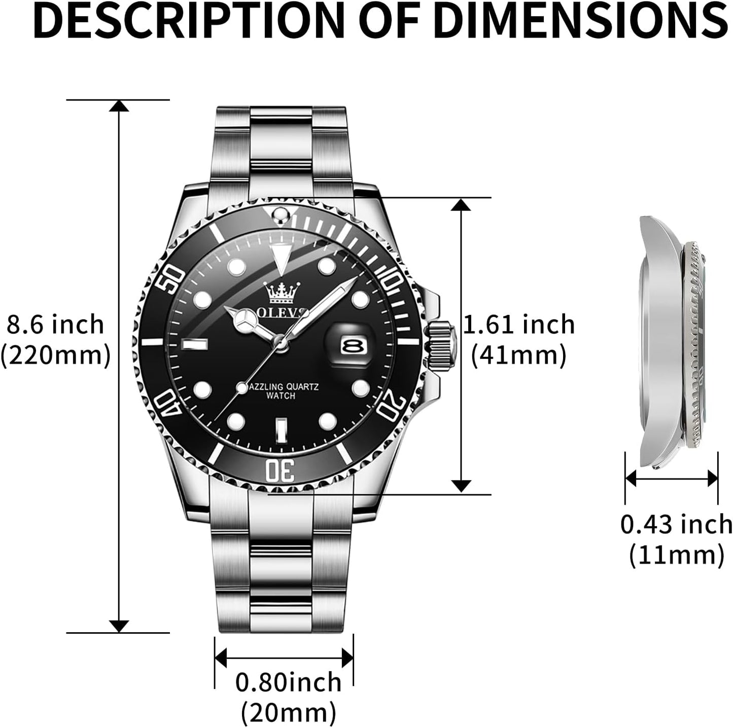 HOTOLEVS Luxury Watches for Men Big Stainless Steel Waterproof Analog Quartz