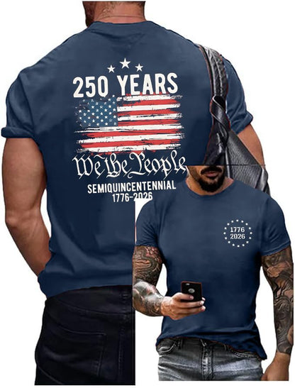 HOT250th Anniversary Shirts for Men 4th of July Shirt America Flag Patriotic Graphic Independence Day Casual Tops