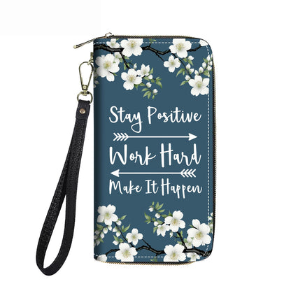 HOTWomen's Large Capacity Wallet PU Leather Double Zipper Clutch Purse Multifunctional Wallet with Removable Wristlet Strap for Smart Phone/Coin/Card/Cash, Floral Quotes Bible Verse Philippians 4-13