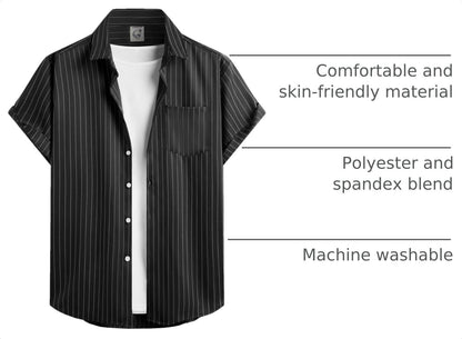 HOTHardaddy Men's Casual Striped Shirts Button Down Short Sleeve Blouse Summer Hawaiian Shirt