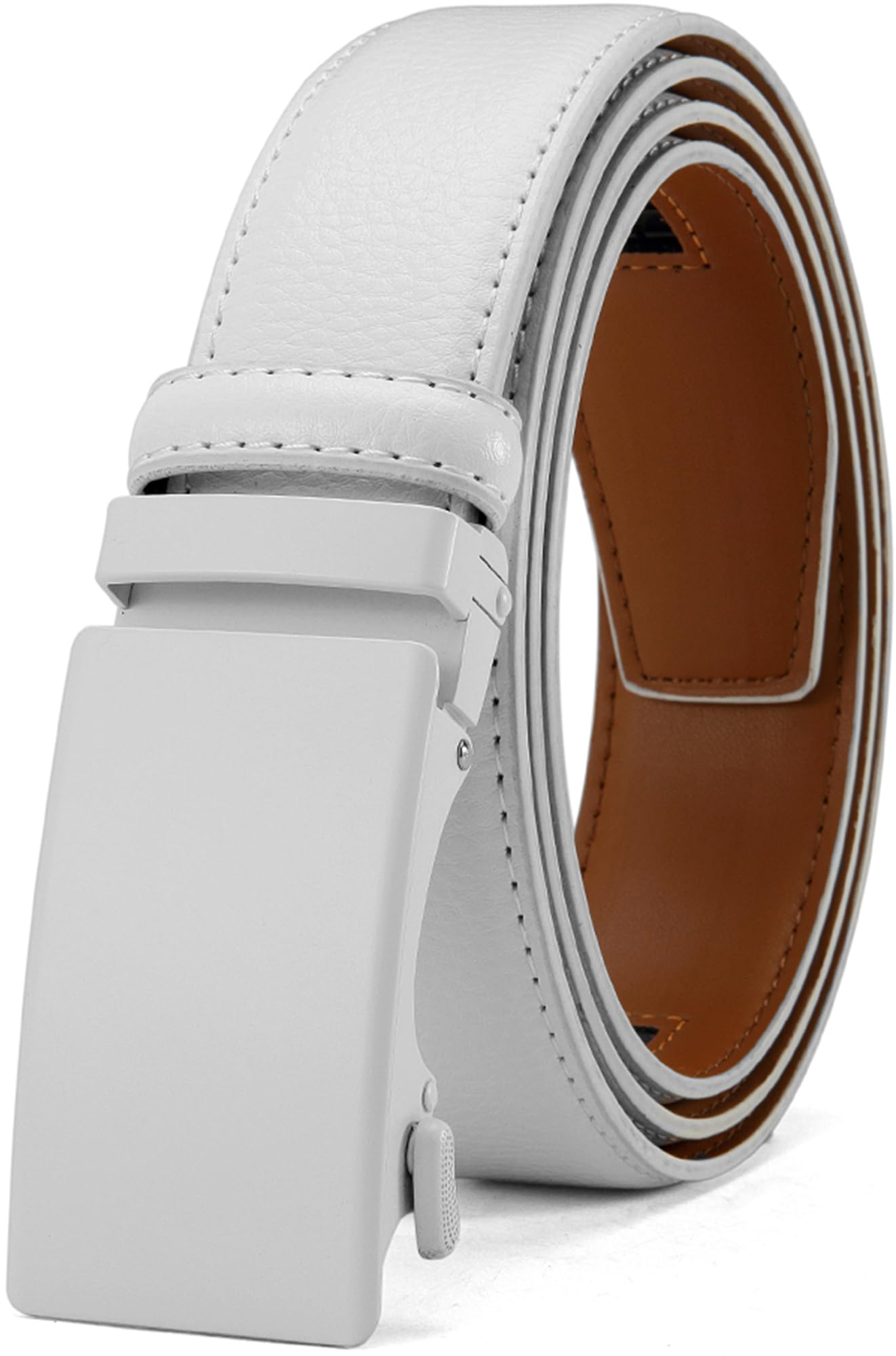 HOTDOOPAI Men's Adjustable Ratchet Belt -White Leather Dress Belt for Men, Customizable Fit, Easy to Use, Maximum Durability