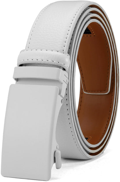 HOTDOOPAI Men's Adjustable Ratchet Belt -White Leather Dress Belt for Men, Customizable Fit, Easy to Use, Maximum Durability