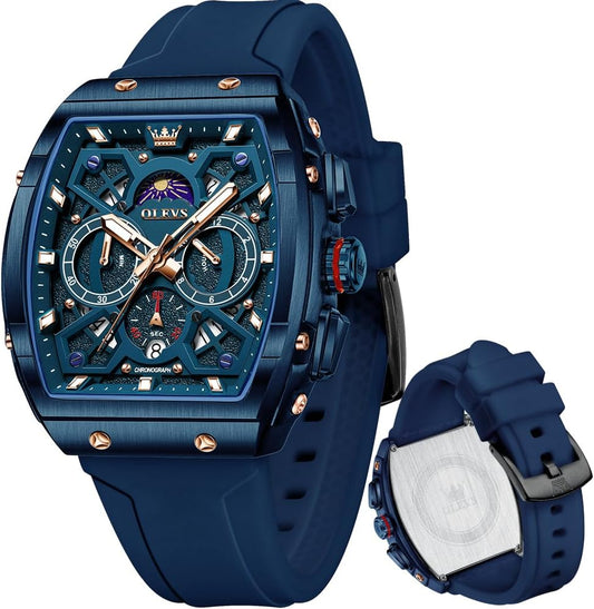HOTOLEVS Mens Watches Stylish Chronograph Waterproof Luminous Silicon Strap Multifunction Watches for Men Business Men Wrist Watch