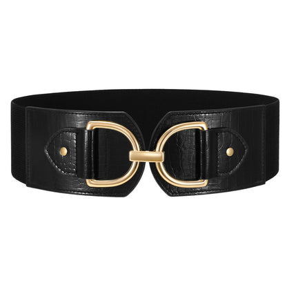 HOTWERFORU Women Elastic Wide Waist Belts for Dresses Fashion Wide Stretchy Belts for Women Big Gold Buckle Thick Dress Belt