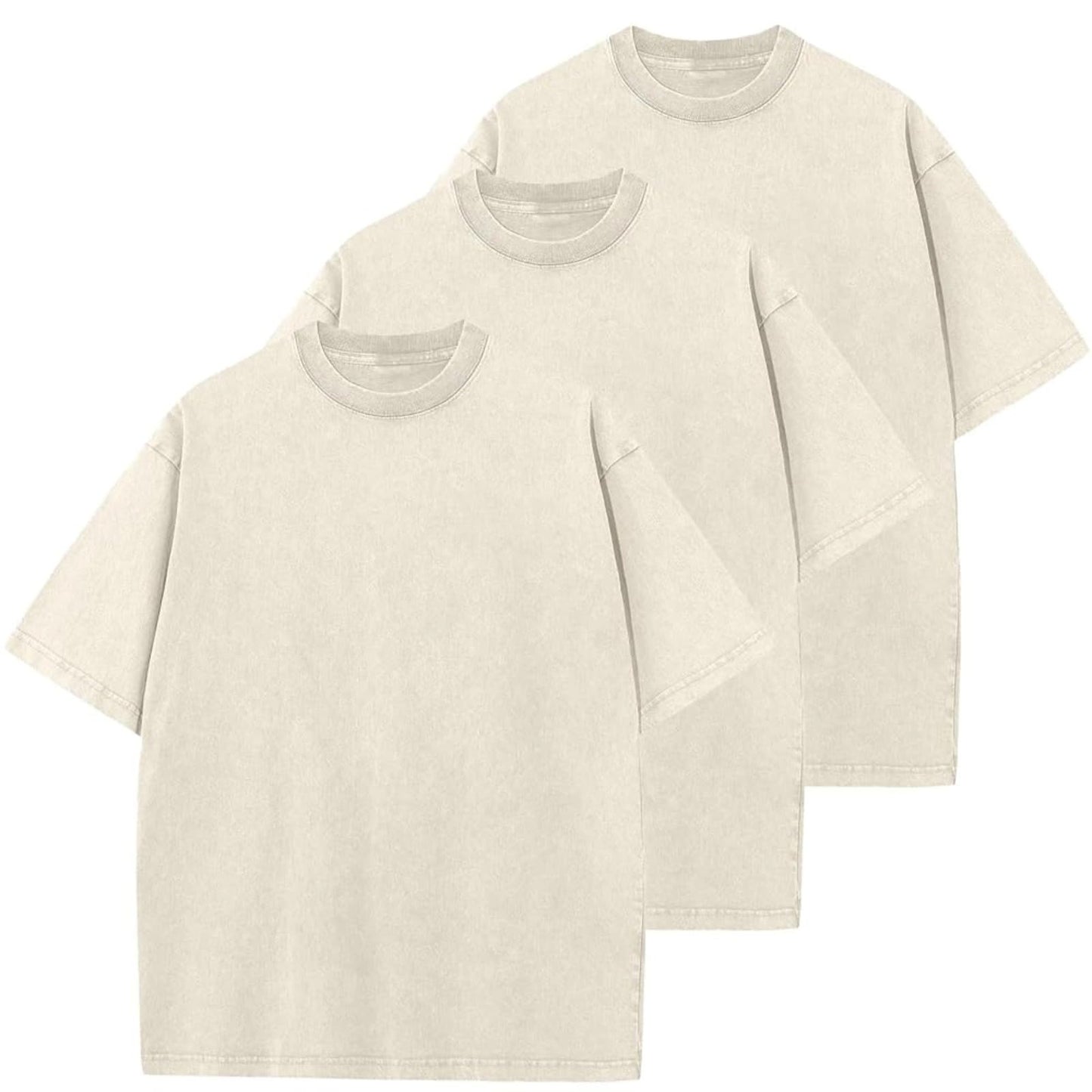 HOTMen's Cotton T-Shirts Oversized Unisex Short Sleeves Casual Loose Wash Solid Basic Tee Tops