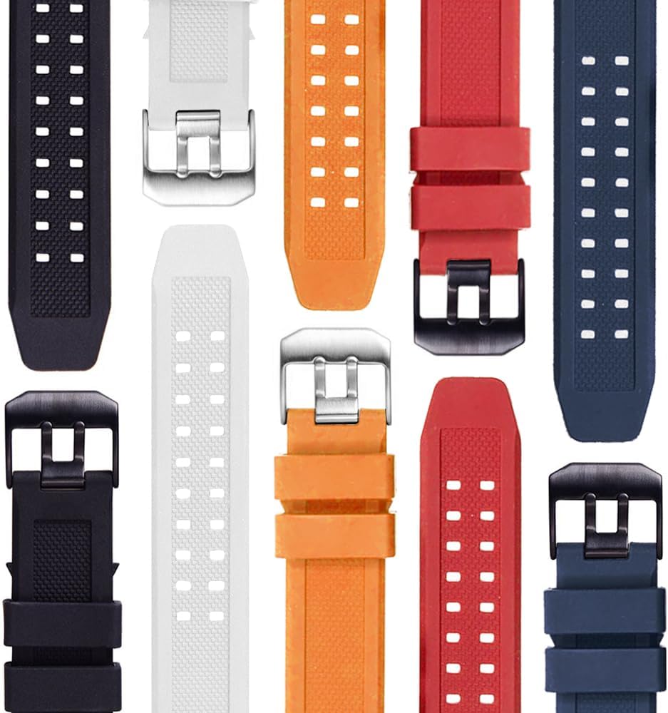 HOT23mm Rubber Watch Strap Fits 3050 8800 3950 Series Silicone Replacement Band with Black/Silver Buckle Waterproof (Black - Black Buckle)
