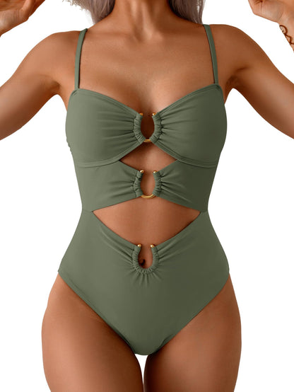 HOTEomenie Womens Cutout One Piece Swimsuit Sexy Bathing Suit | Ring Linked, Adjustable Spaghetti Straps, Bra Support, Soft Removable Cups, Monokini for Beach Vacation, Pool Side