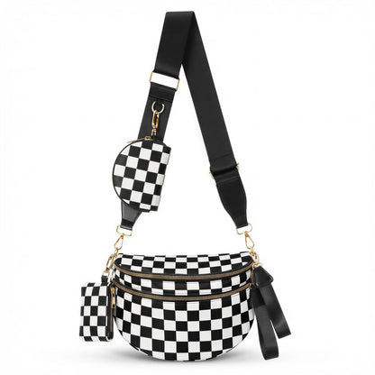 HOTCross Body Bag for Women Bum Bag Checkered Belt Bags Fanny Packs for Girls Travel Purse Fashion Waist Packs Crossbody Nylon Purse Trendy Shoulder Bags for Womens