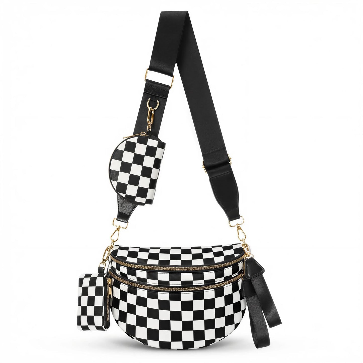 HOTCross Body Bag for Women Bum Bag Checkered Belt Bags Fanny Packs for Girls Travel Purse Fashion Waist Packs Crossbody Nylon Purse Trendy Shoulder Bags for Womens