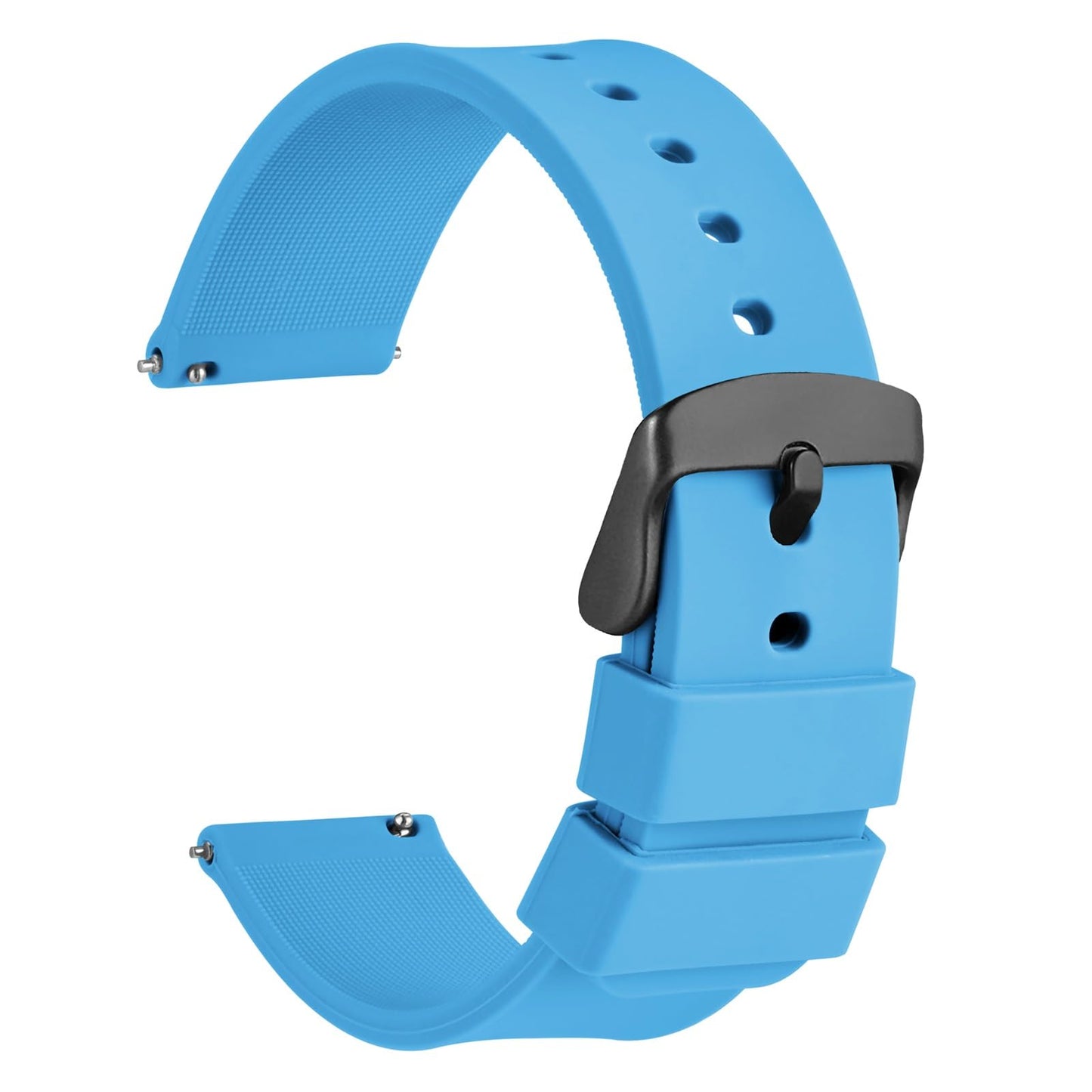 HOTWOCCI 20mm Silicone Watch Band, Quick Release Rubber Replacement Strap with Black Stainless Steel Buckle (Black)