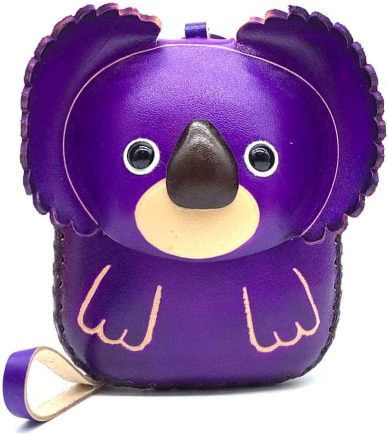 HOTHandmade Vintage Genuine Leather 3D Animal Koala Bear Coin Purse (Purple)