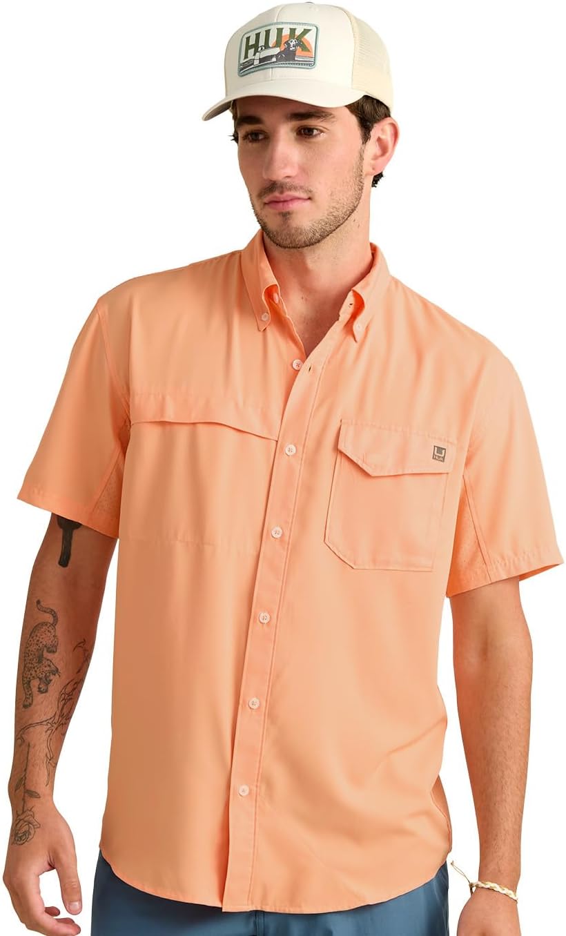HOTHUK Men's Tide Point Kc Scott Original Artwork Short Sleeve Shirt, Fishing Button Down