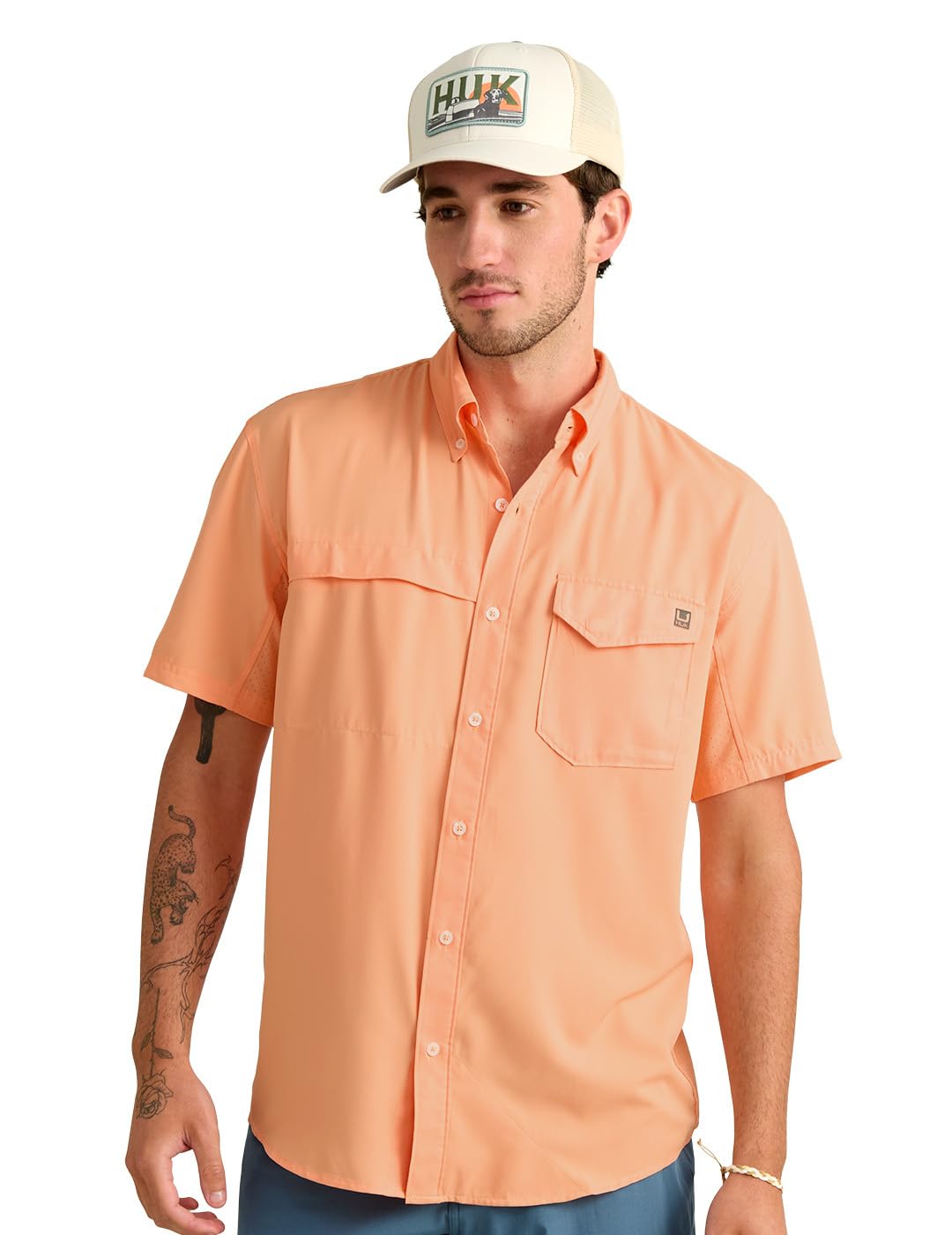 HOTHUK Men's Tide Point Kc Scott Original Artwork Short Sleeve Shirt, Fishing Button Down