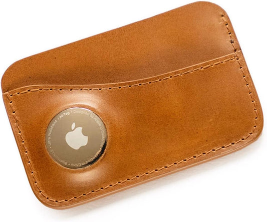 HOTLeather Card Wallet compatible with Apple Airtag - Handmade Minimalist Premium Full Grain Leather Card Wallet Compatible With Tracking Device
