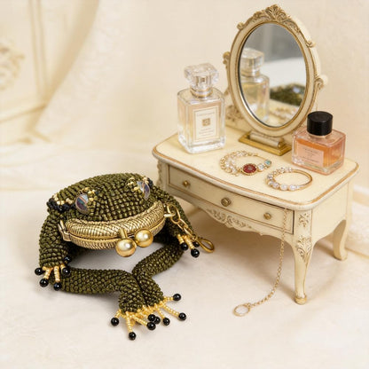 HOTFrog Coin Purse, Charming beaded Frog Coin Purse, Mini Currency Storage Pad, Daily Carry Handheld Ring Pendant Decoration (1PC)